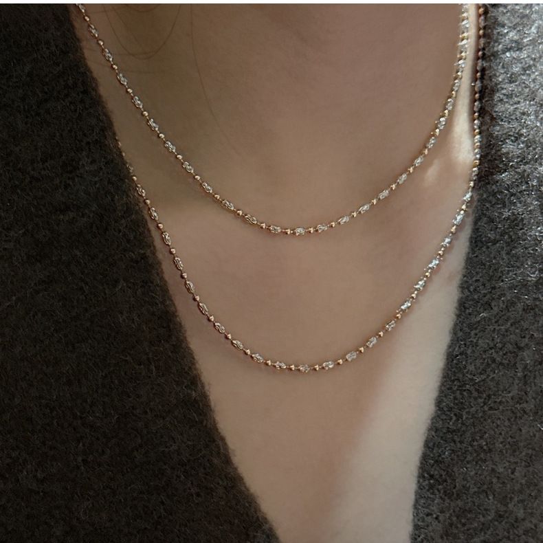S925 Sterling Silver Contrasting Color Necklace Niche Design Simple Fashion Retro Personalized Vintage Car Flower Rice Bead Necklace_voghion.com