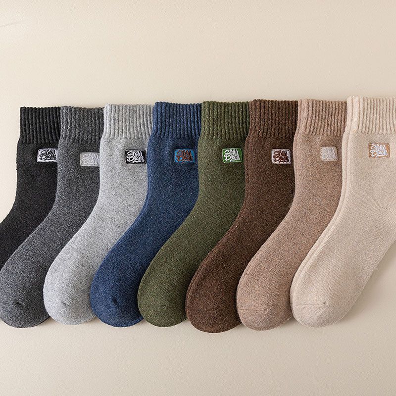 Herre Tykke Frotté Sokker Vinter Tykke Håndklædesokker Casual Broderi Mellemrørssokker Bomuldssokker Herre Varme Sokker Uldsokker_voghion.com