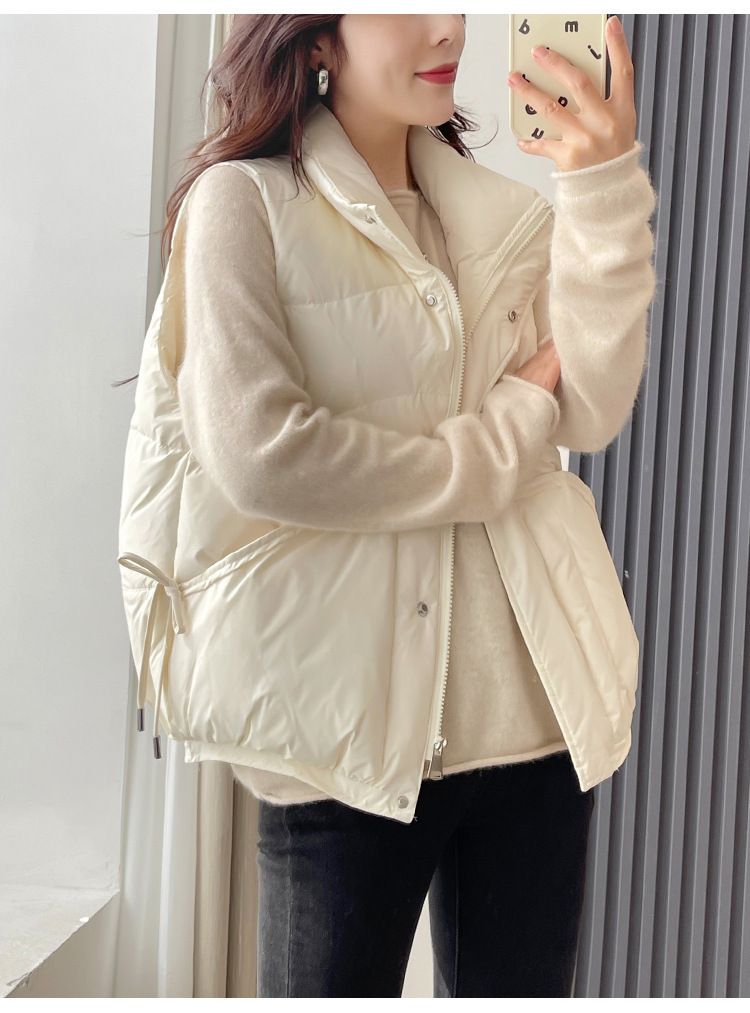 Gilet matelassé pour femme – Motif 3D et col montant zippé (Indispensable pour superposer les vêtements d'hiver légers)_voghion.com