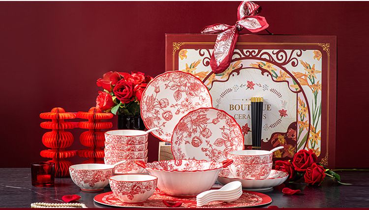 Set di stoviglie in ceramica di lusso Light Rose, ciotole e piatti per eventi aziendali, regalo di inaugurazione della casa, regalo per sposi novelli_voghion.com