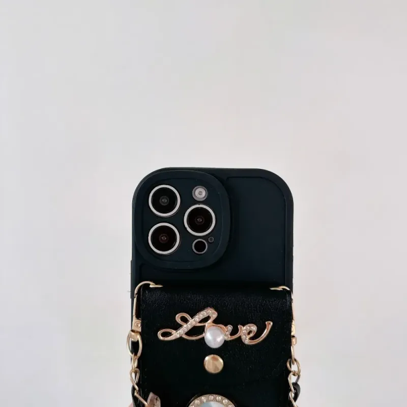 Crossbody Mirror Wallet Card Holder Phone Case For IPhone 16 15 14 13 12 11 Pro Max XS XR 7 8 Plus PU Leather Protective Cover_voghion.com