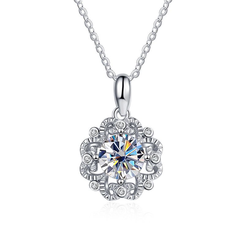 Tancise Moissanite Diamant 6,5 mm 1 karat Halskjede Til Kvinne Blomsteranheng Sølvkjeder Fest Brudesmykker Julegave_voghion.com