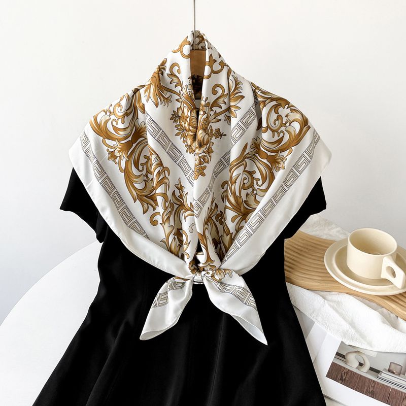 90 cm quadratischer Blumenspleiß-Design trendiger High-End-Seidenschal leichter atmungsaktiver weicher Schal_voghion.com