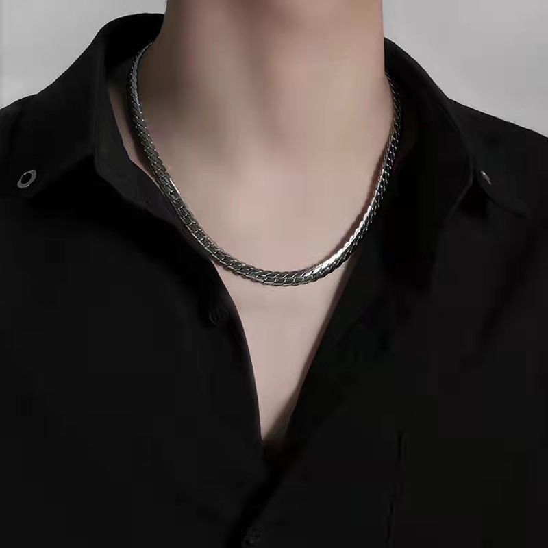 Titanium Steel Men's Embossed Cuban Necklace Hip-Hop Non-Fading High-End Clavicle Simple Sweater Chain_voghion.com