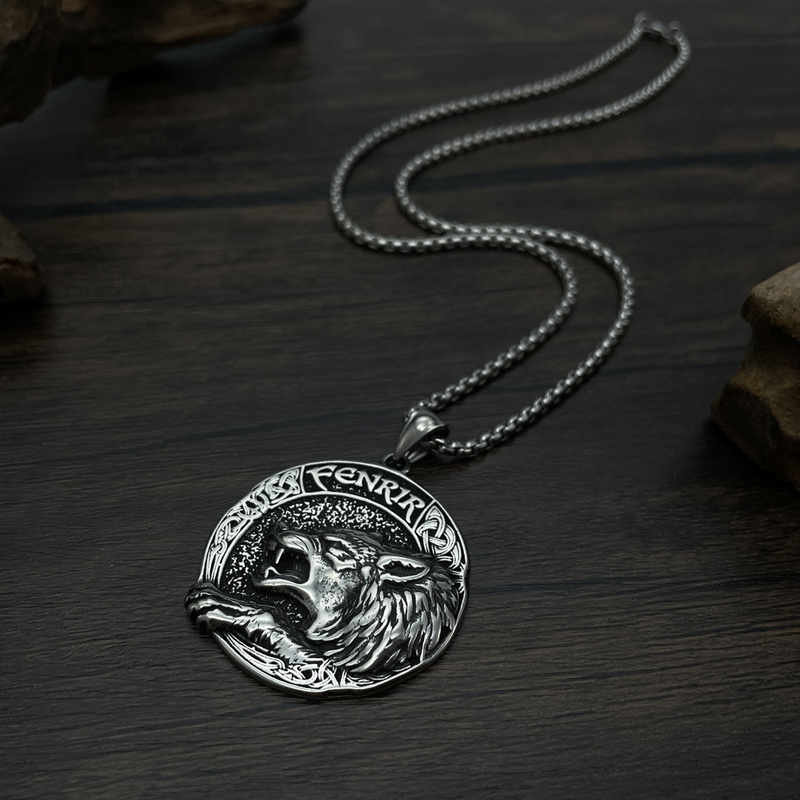 Asmeninis vikingų „Aoding Fenille Wolf“ pakabukas su titano plieno karoliais vyrams_voghion.com