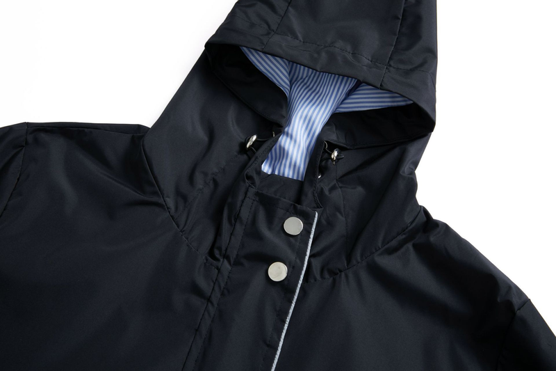Trench casual da donna K Long con cappuccio, impermeabile, tinta unita con fodera a righe, cappotto dritto._voghion.com