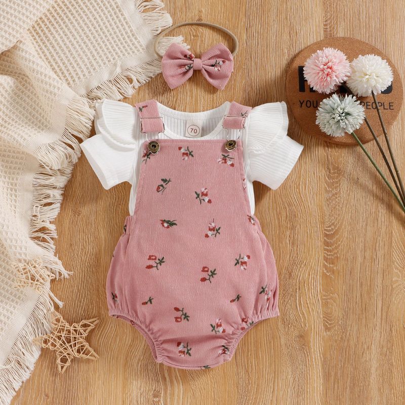 Vêtements d'été pour enfants, nourrissons et jeunes enfants, à rayures, manches courtes, lanterne florale, épaule en velours_voghion.com