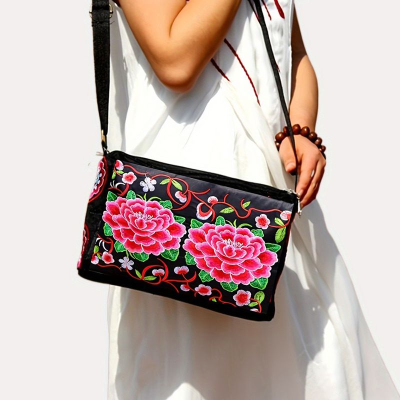 Petit sac bandoulière vintage en toile brodé recto-verso pour femme, idéal pour téléphone portable_voghion.com