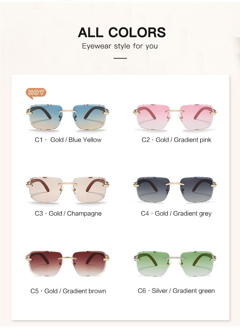 Óculos de Sol Unissex Estilosos e Originais com Hastes de Madeira, Sem Aro, para Mulheres; Óculos de Sol com Armação Quadrada e Borda Recortada Ocean Slice para Homens._voghion.com