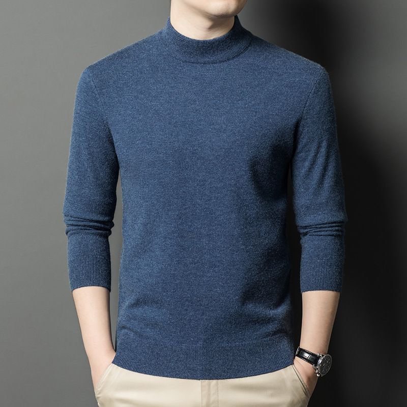 Neuer mehrfarbiger Pullover in sauberer Version mit halbem Rollkragen für Herren, gestrickt, lässiges Basishemd_voghion.com