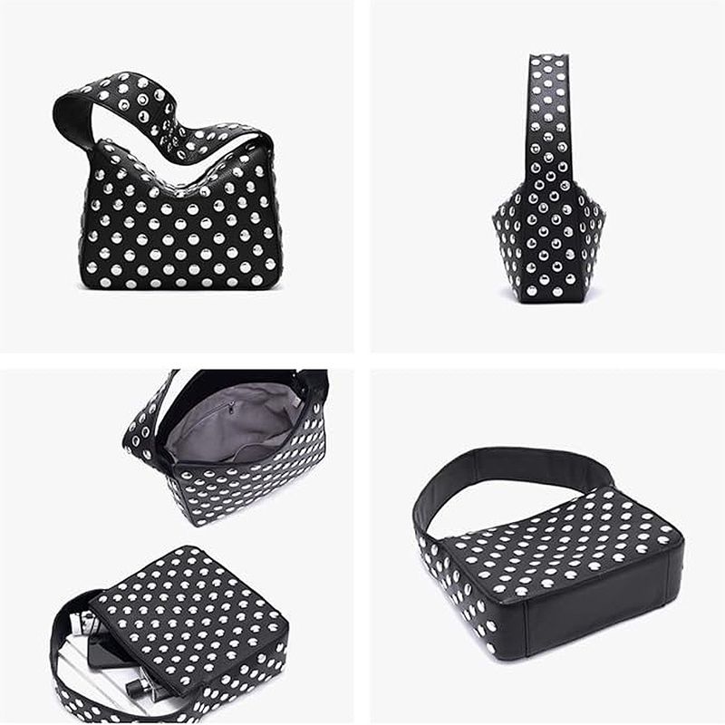Borsa a tracolla da donna con rivetti decorativi, borsa a tracolla da motocicletta, borsa da ascella da donna retrò alla moda_voghion.com