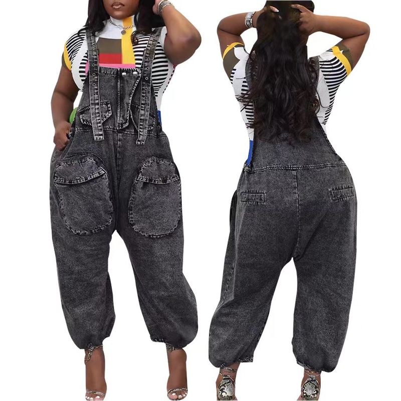 Abbigliamento da donna Moda All Match Salopette larga in denim a gamba larga_voghion.com