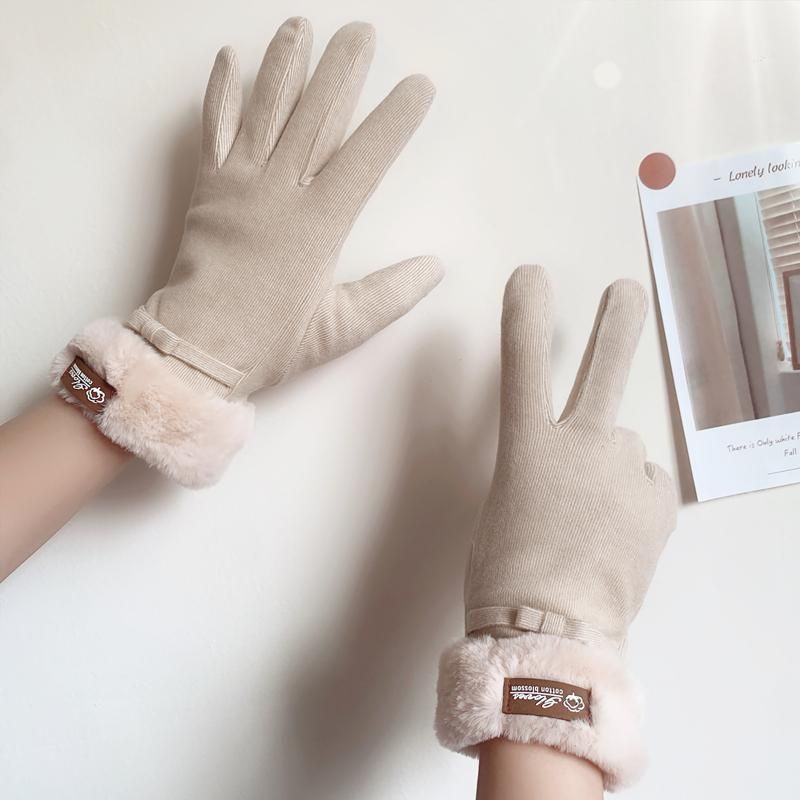 Dikke 's met warmte en koude preventie, touchscreen Koreaanse versie schattige student fiets fluwelen winter handschoenen voor_voghion.com