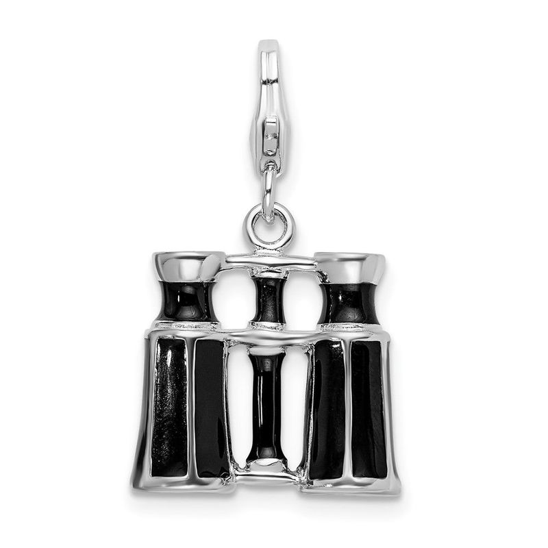 Amore La Vita Sterling Silver Rhodium-plated Polished 3-D Enameled Binocular Charm With Fancy Lobster Clasp_voghion.com