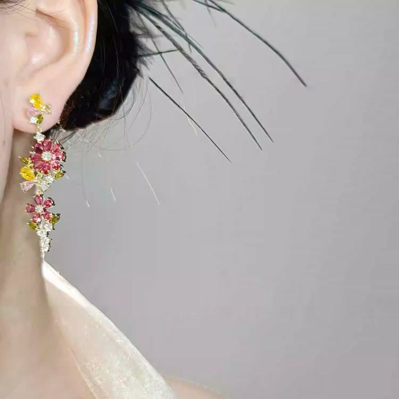 2025 Color Flash Diamond Flower Fringed Earrings Women's Light Luxury Fashion Design Butterfly Earrings_voghion.com