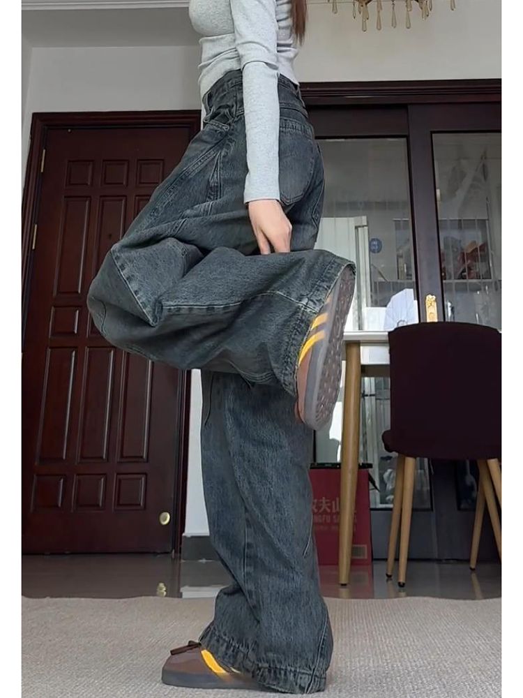 Plus Size American Style Trendy Wahed Decontructed Wide-Leg Jean Uniex High Street Vibe Looe Slimming Scimitar_voghion.com