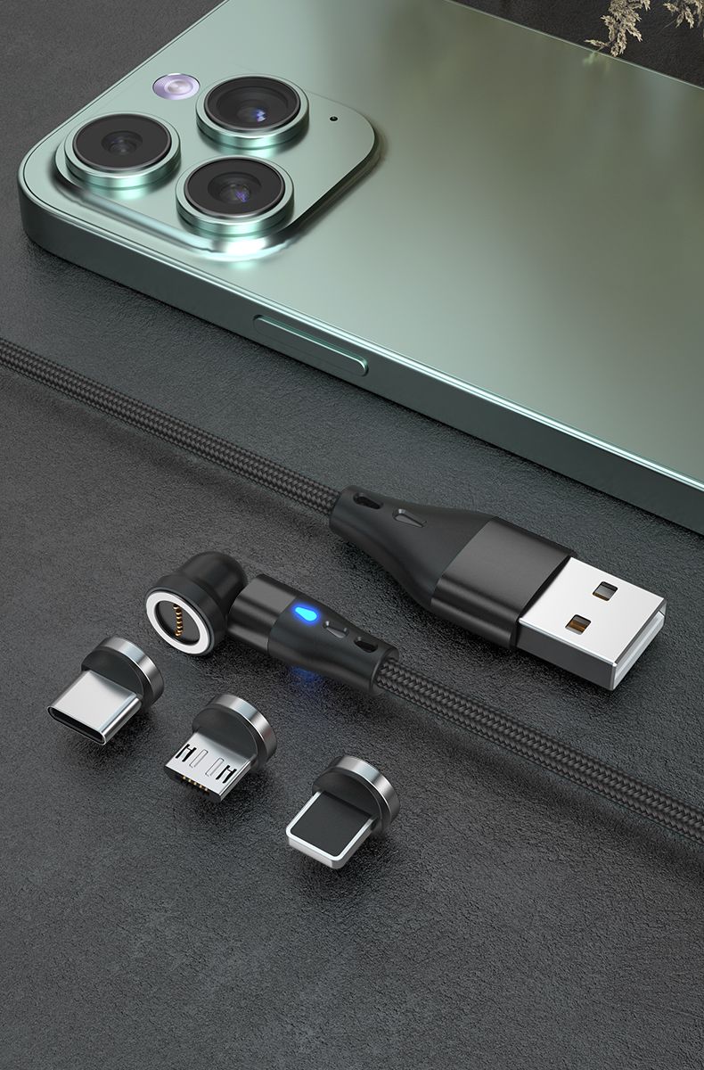 5A 540 Rotate Fast Charging Magnetic USB Type C Cable For IPhone 14 Samsung Xiaomi Realme Mobile Phone_voghion.com