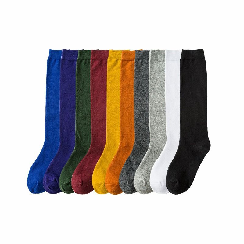 Women's Long Cotton Colorful Autumn Winter Basic Calf Student Slimming Mid-Calf Knee-High Slouch Socks_voghion.com