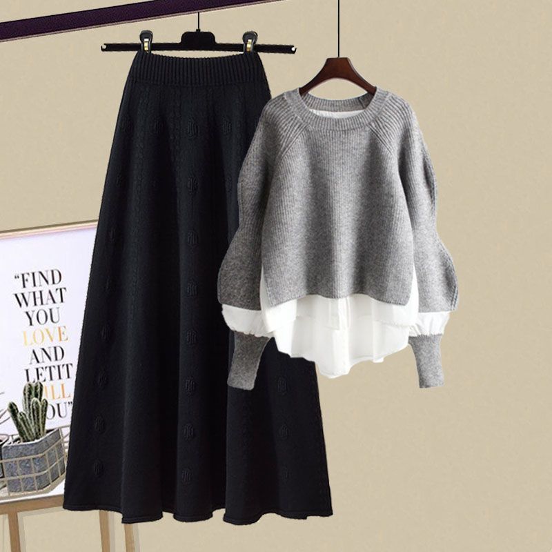 Damenbekleidung New Style Fashion Wear Western Style Loose Lazy Style Pullover Schlanker Rock Zweiteiliger Anzug_voghion.com