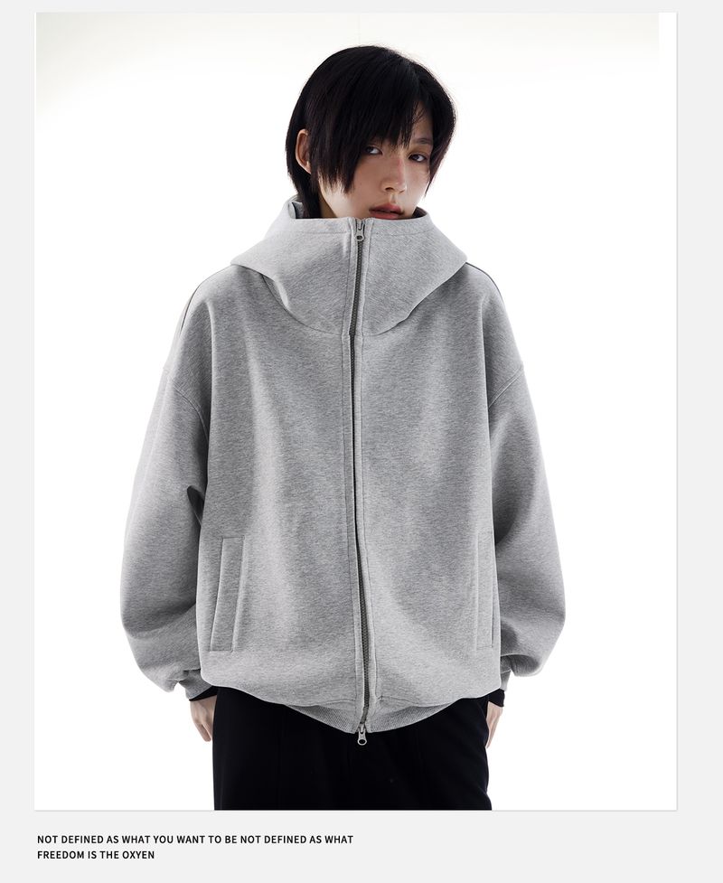 Loose Culture Oversized Air Layer Gray Hoodie Autumn Winter Unisex Style Jacket For Women_voghion.com