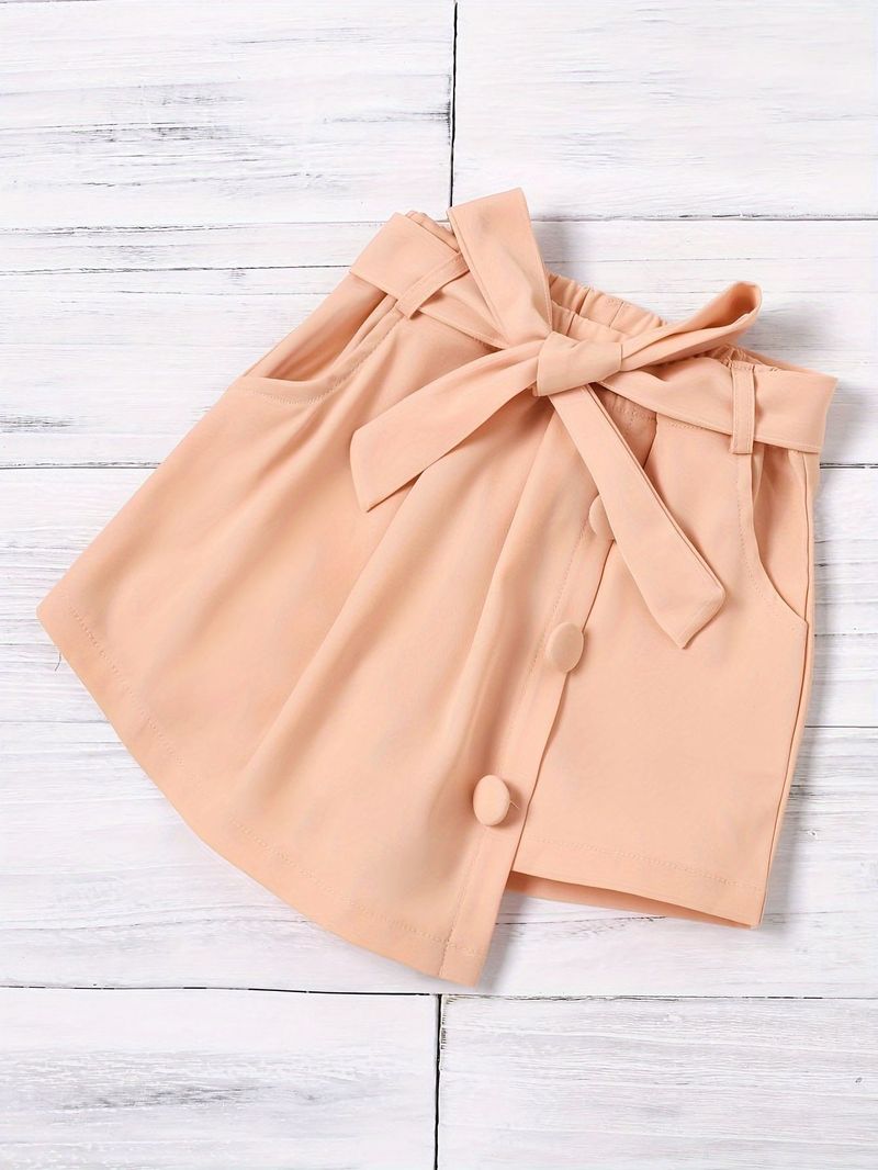 "Kids' Denim Wash Short-Sleeve Top + Asymmetrical Skirt & Belt 3-Piece Set – Soft Cotton Blend, A-Class Safe, Stylish For 3-8 Years (90-130cm)"_voghion.com