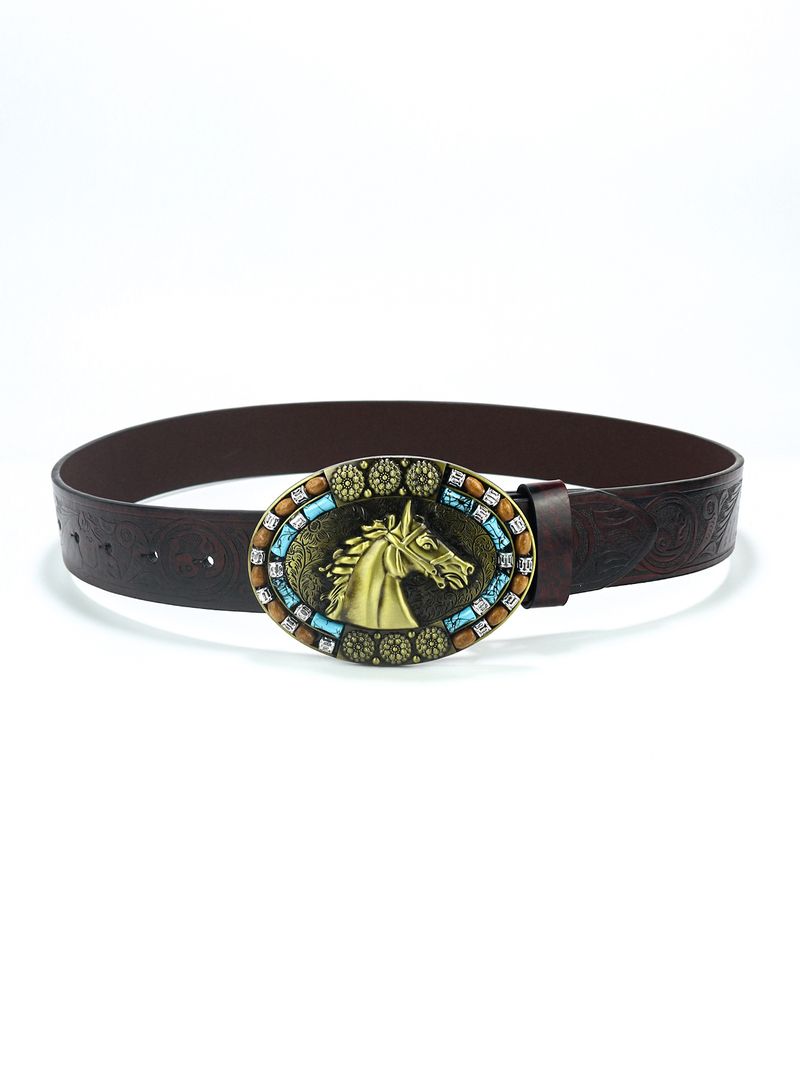 Heren Western Denim Riem, Harnas, Grote Gesp, Trendy Jeugd Retro Paardenhoofd Punk Riem_voghion.com