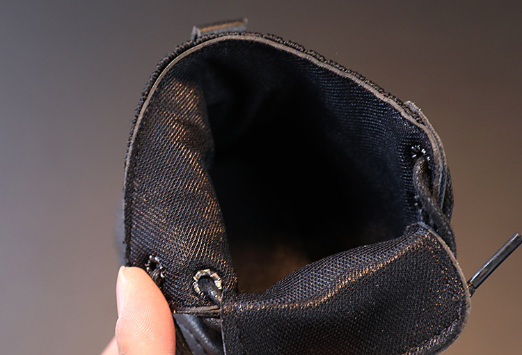 Kinderschoenen Effen enkellaarsjes voor jongens Mode Martens-laarzen met wollen bovenkant voor meisjes Laarzen met zachte zolen Leren laarzen met enkele laars_voghion.com