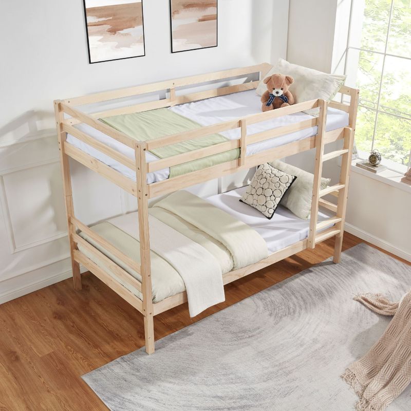 Twin Over Twin Bunk Bed With Ladder,Wooden Bunk Bed With High Guardrail And Ladder For Kids, Teens, Dorm Rooms, And Guest Rooms,No Box Spring Needed,White_voghion.com