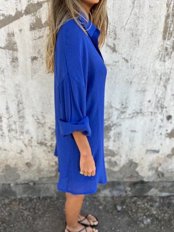 Conjunto de duas peças feminino casual de algodão e linho, cor sólida, manga comprida, camisa de tecido amassado, 2025_voghion.com