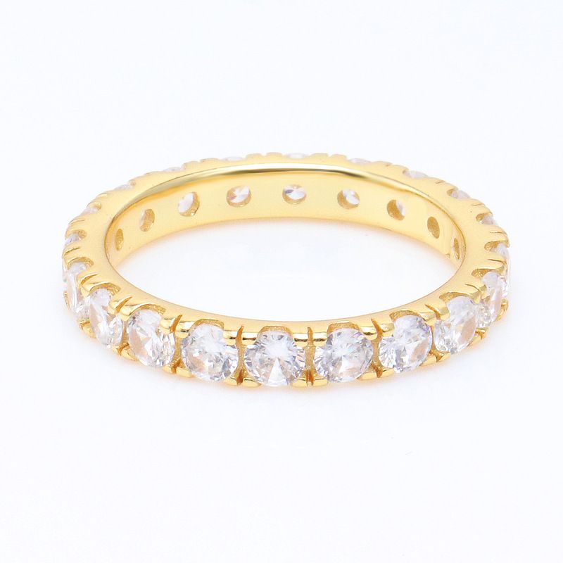 Fashion Light Luxury Single Row Zircon Ring Gold Plated Shining Row Of Gemstone Eternity Ring For Women_voghion.com