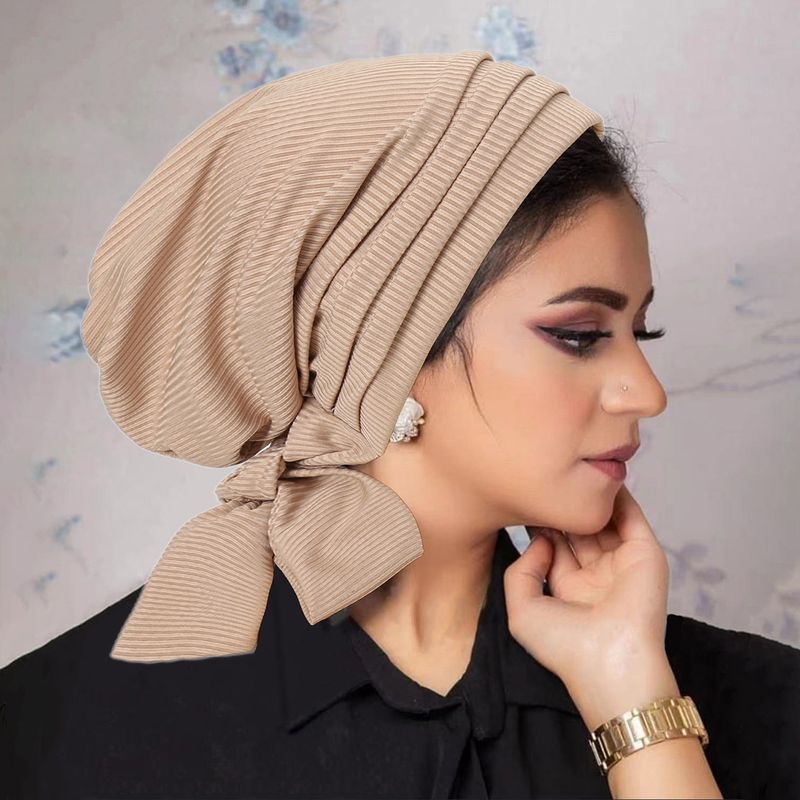 Women's Clothing Solid Color Threaded Four Strips Long Tail Headband Cap Chemotherapy Hat Women's Two Strips Long Tail Hat_voghion.com