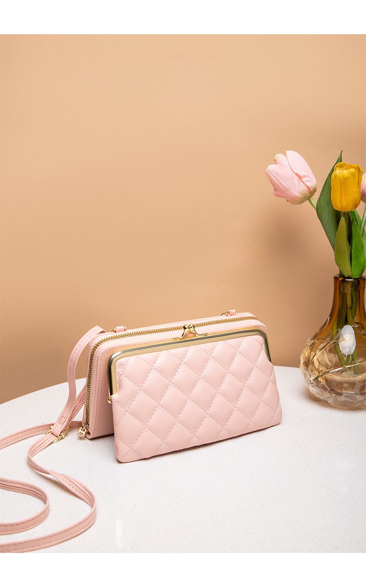 Gewatteerde crossbodytas voor dames met rits en draaisluiting - Lange portemonnee met twee vouwen, telefoonhoesje, stijlvol minimalistisch ontwerp_voghion.com
