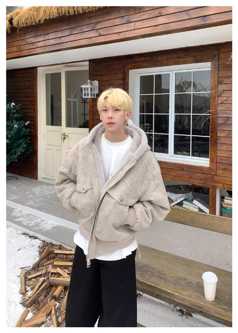 Men's Winter Hooded Puffer Jacket, Oversized Style, Retro Quilted Coat With Marble Print, Streetwear-Inspired Warm Outerwear_voghion.com