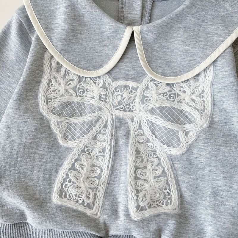 2024 autunno nuova versione coreana ragazze bavero fiocco felpa con cappuccio per bambini manica lunga gonna corta due pezzi set, 67339_voghion.com