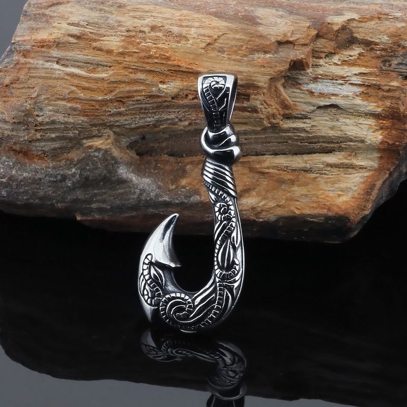 Men's Vintage Hook Pendant Necklace - Titanium Steel Ocean Fish Hook Jewelry For Punk Style_voghion.com
