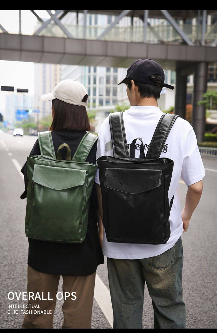 Backpack Men's Backpack Pu Solid Color Motorcycle Men's Large Backpack Travel Travel Daily Commute Large Capacity Backpack_voghion.com
