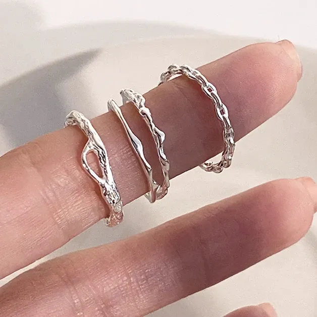 Fashion Minimalist Sterg Sier Stacked Geometric irregularity Opening Ring Adjustable for Women Trendy Jewelry Gift Wholesale_voghion.com