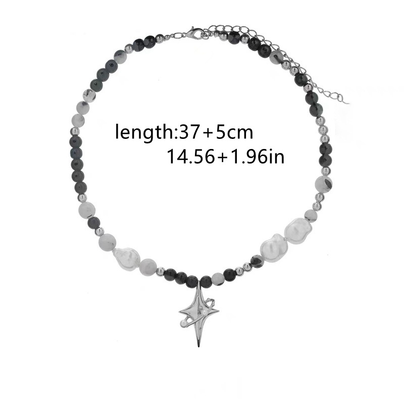 2025 New Arrivals Punk Star Pendant Baroque Women Asymmetric Black White Pearl Stainless Steel Necklace Jewelry_voghion.com