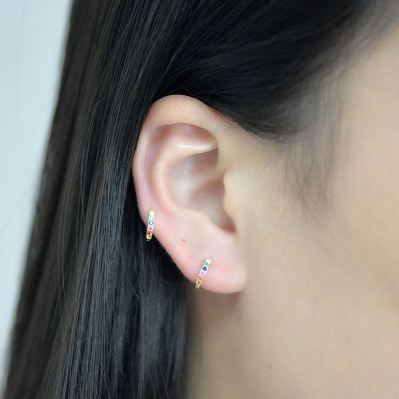Orecchini da donna in argento Sterling S925 con zirconi colorati intarsiati e rotondi, piccoli orecchini di lusso leggeri._voghion.com