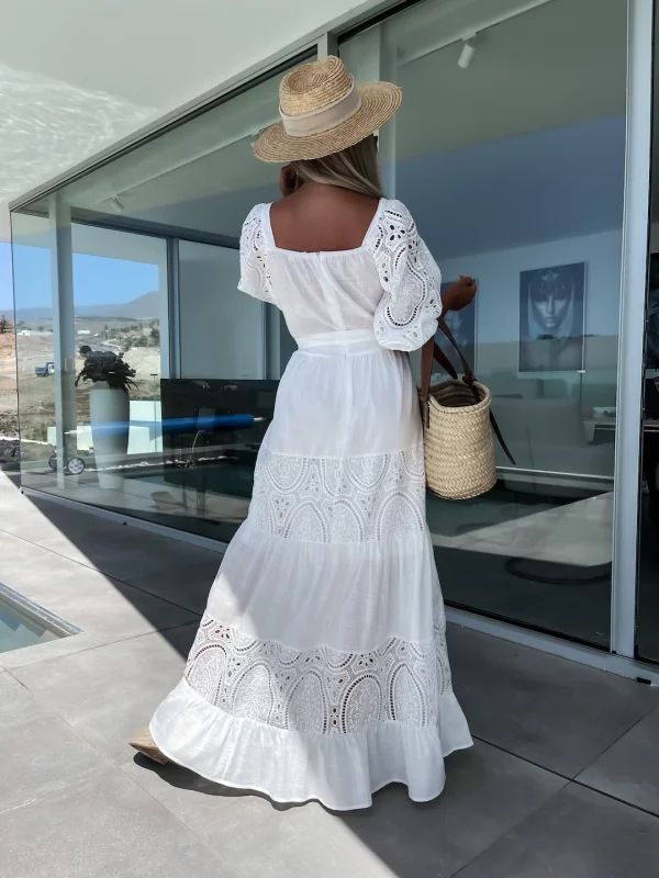2024 verkäufe Neue Spitze Patchwork INS Casual Lose Taille Binden Up Kleid Für Frauen_voghion.com