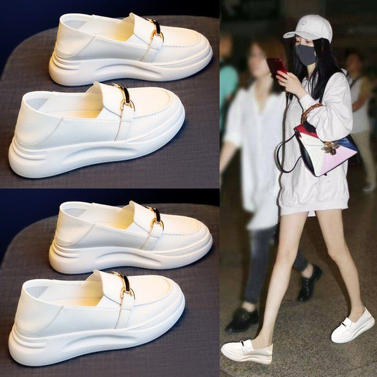 Shoes Women's Shoes Loafers Small Leather Shoes Season Platform Muffin One Pedal Lazy Little White Single Shoes_voghion.com