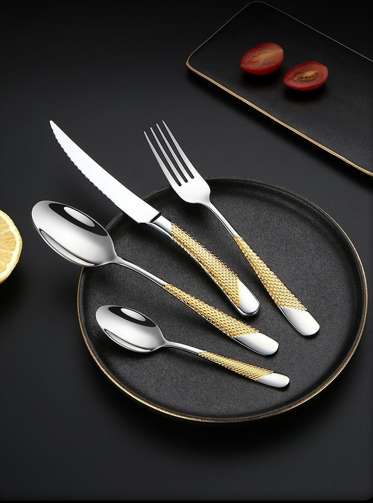 【Neuer europäischer Stil】 Hochwertiges Western- und Gabelset aus lebensmittelechtem Edelstahl mit verdicktem Steakmesser für den gewerblichen Gebrauch_voghion.com