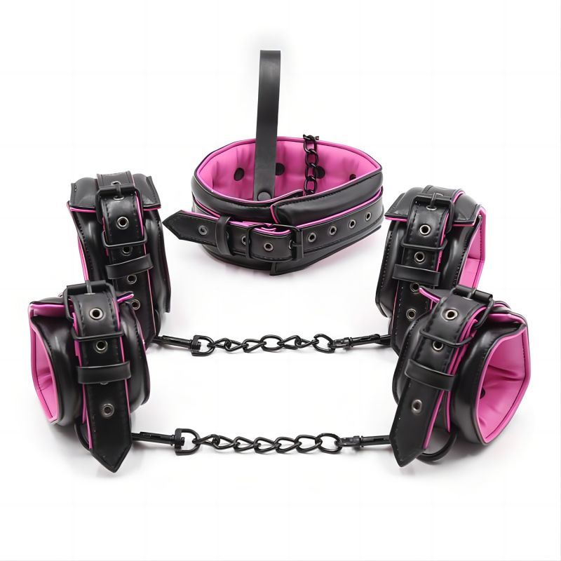 Punk Sponge Pink Weiches Leder Bdsm Bondage Fetisch Gepolsterte Handschellen, Fußfesseln, Kragen Sexspielzeug für Erwachsene_voghion.com