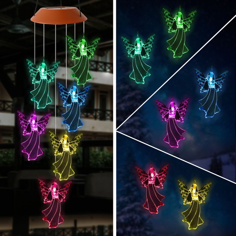 Neu Outdoor Solar Wind Chime Licht LED Bunte Gradienten Fee Engel Wind Chime Licht Rot Shell Engel_voghion.com