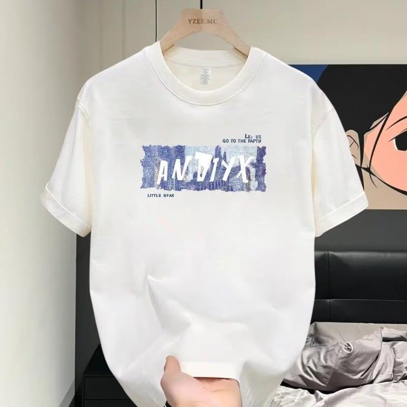 T-shirt a maniche corte da uomo di marca alla moda, estiva, in puro cotone con stampa orsetto, ampia parte anteriore._voghion.com