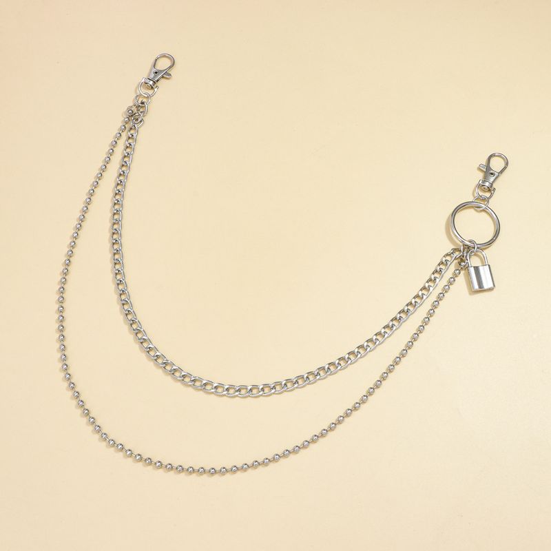 Fashionable Hip-hop Double-layer Pants Chain With Five Pointed Star Square Lock Pendant, Versatile Street Style, Unisex,_voghion.com