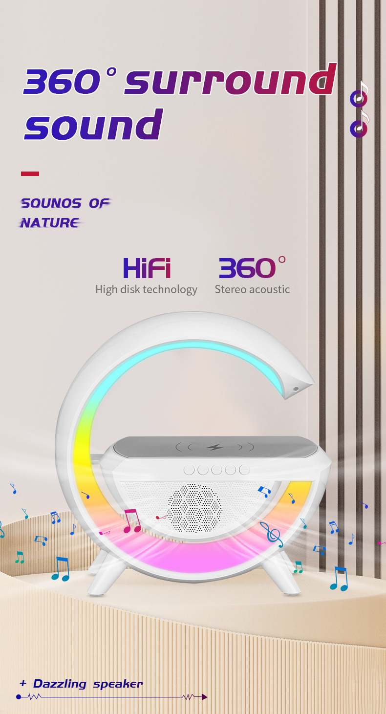 Multifunkcionális vezeték nélküli töltőállvány hangszóróval TF RGB éjszakai fény gyors töltőállomás iPhone 11 12 13 14 Samsung készülékekhez_voghion.com