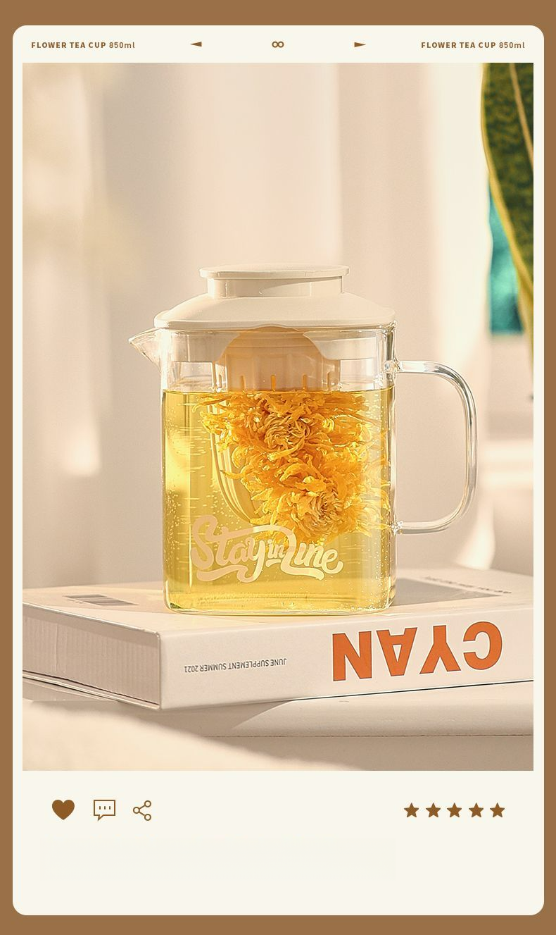 Vaso de vidrio Xilekou para uso doméstico y de oficina, con separación de agua, alto contenido de borosilicato, gran capacidad, apto para preparar té de hierbas._voghion.com