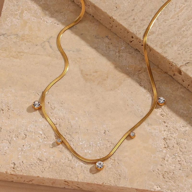 Ensemble de bijoux pour femmes, style rétro simple et tendance, chaîne ronde en acier titane plaqué or véritable et zircone_voghion.com