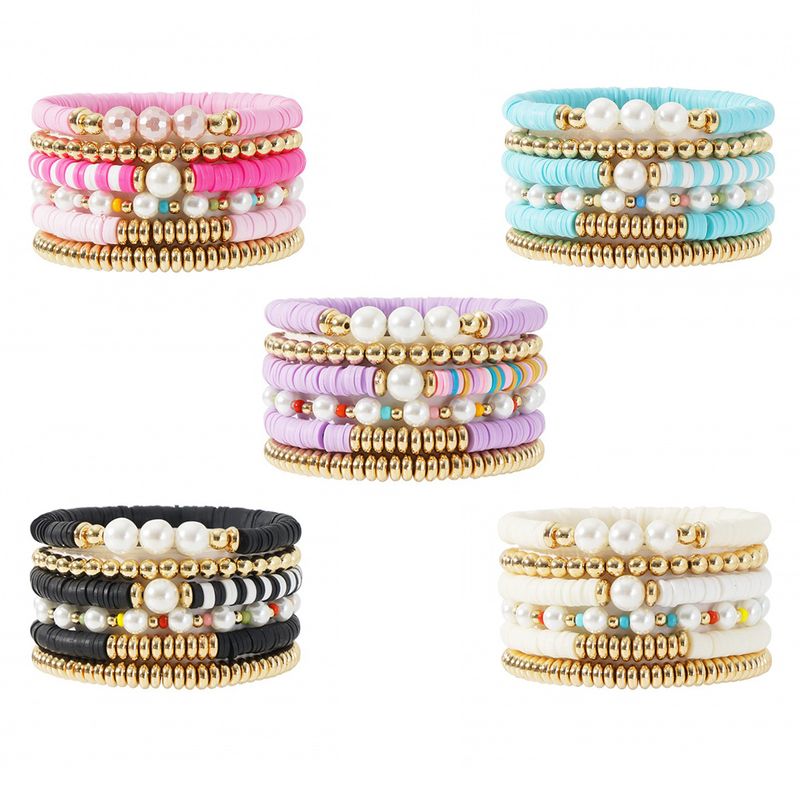 Nuovo set di perle in argilla morbida, personalità, moda, multistrato, piccole perline dorate, braccialetto elastico per donna_voghion.com